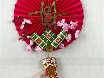 Vòng treo cửa Tết Quạt giấy nhung Đỏ Tết bánh chưng xanh [3 kiểu - Nhẹ] N30cm VTC-T-47